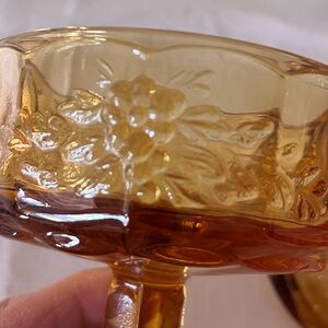 Vintage Amber Pressed Glass Candy Dish with Lid 7” Tall Floral Pattern Pedestal